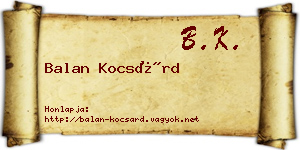 Balan Kocsárd névjegykártya